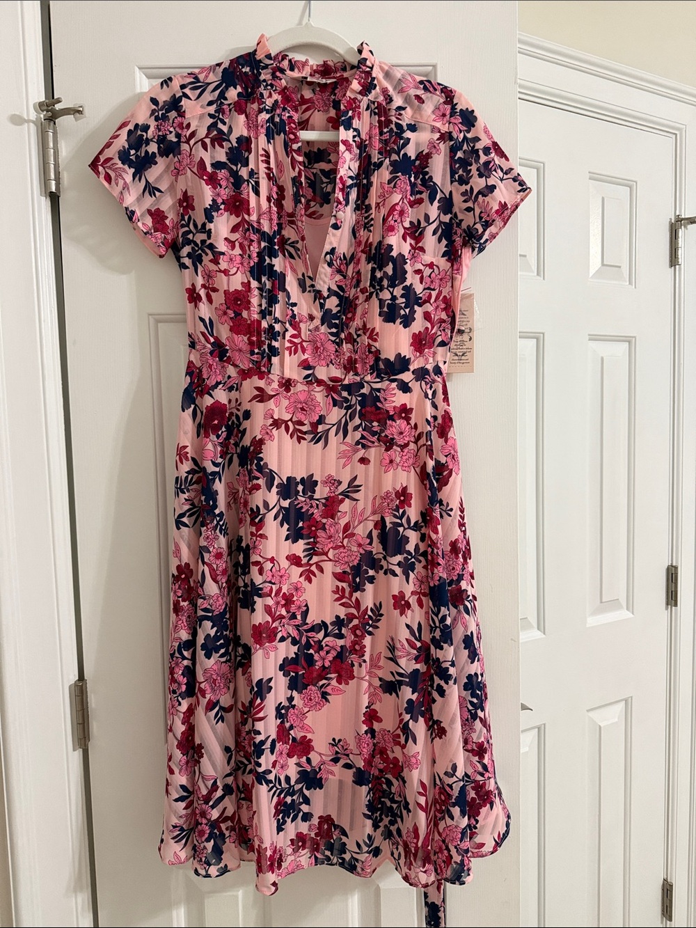 Nanette Lepore Pink Floral Blouse with Navy Accents